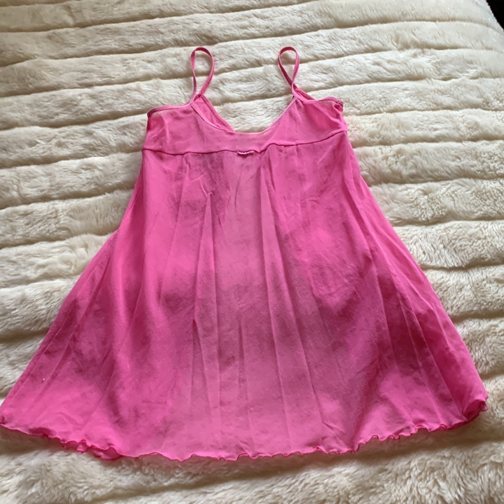 Silk&Satin pink sheer sparkling crystals open front chemise babydoll cami S - Picture 9 of 13